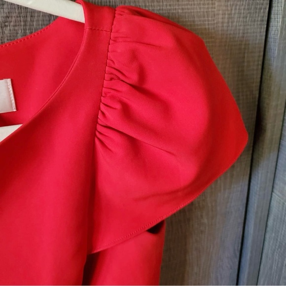 Milly Gather Short Sleeve Italian Cady Lipstick Red Mini Dress - Picture 5 of 10